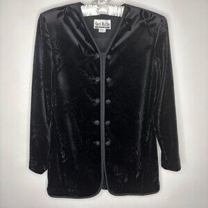 Sheri Martin NY Vintage Velvet Jacket Tone-On-Tone Floral Design Buttons Women 8